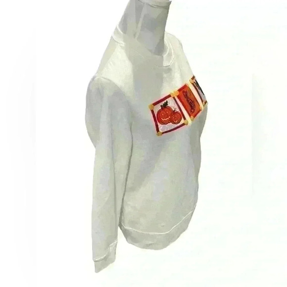 Halloween Holiday Editions White crewneck Halloween Embroidered Patchwork Sz S - Picture 4 of 9